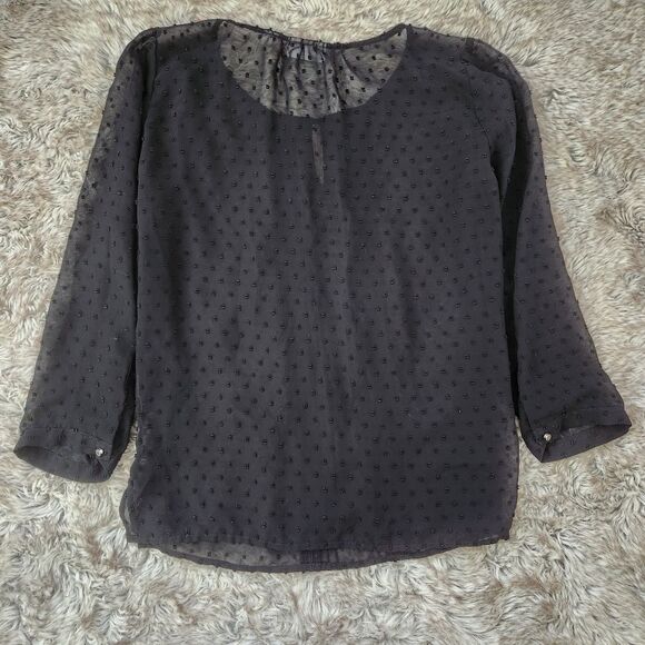 New York & Company Long Sleeve Sheer Black Swiss Dot Blouse Women's Size XS - Picture 9 of 12